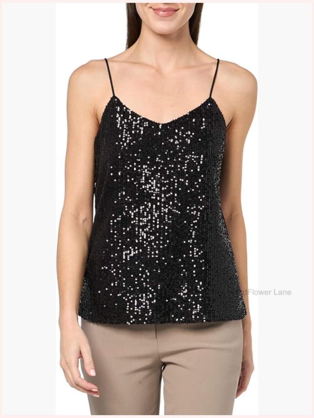 Linear Sequin Mesh V Neck Cami Sleeveless Top